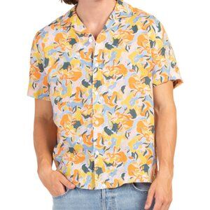 NEW C&C CALIFORNIA Linen Short Sleeve Printed Camp Shirt orange  for men 253